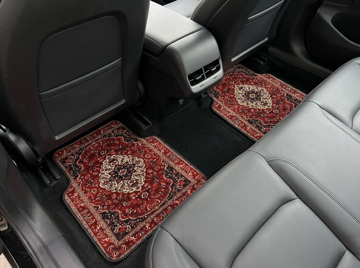 Hand-made Moroccan mats in car