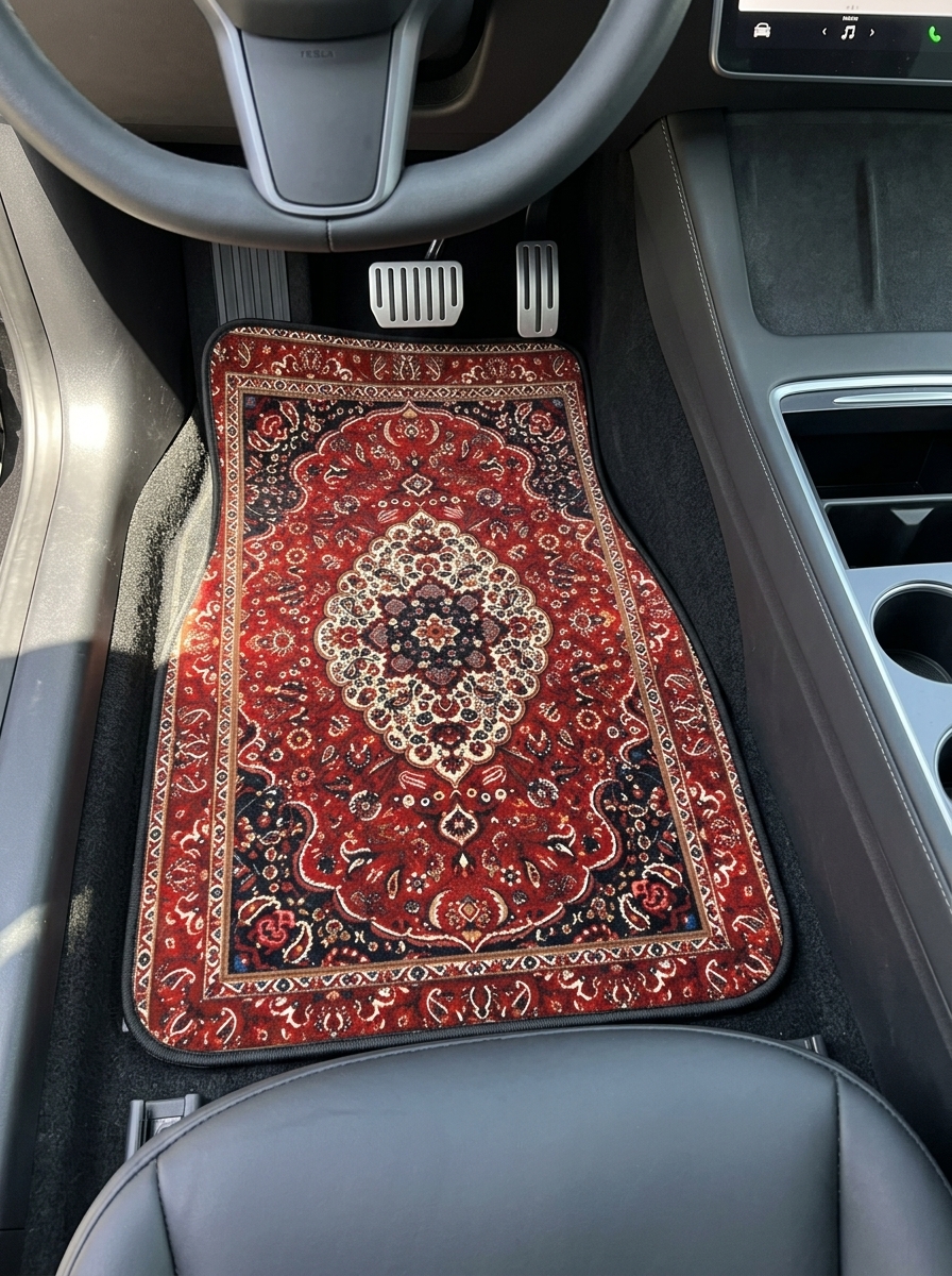 Hand-made Moroccan mats in car