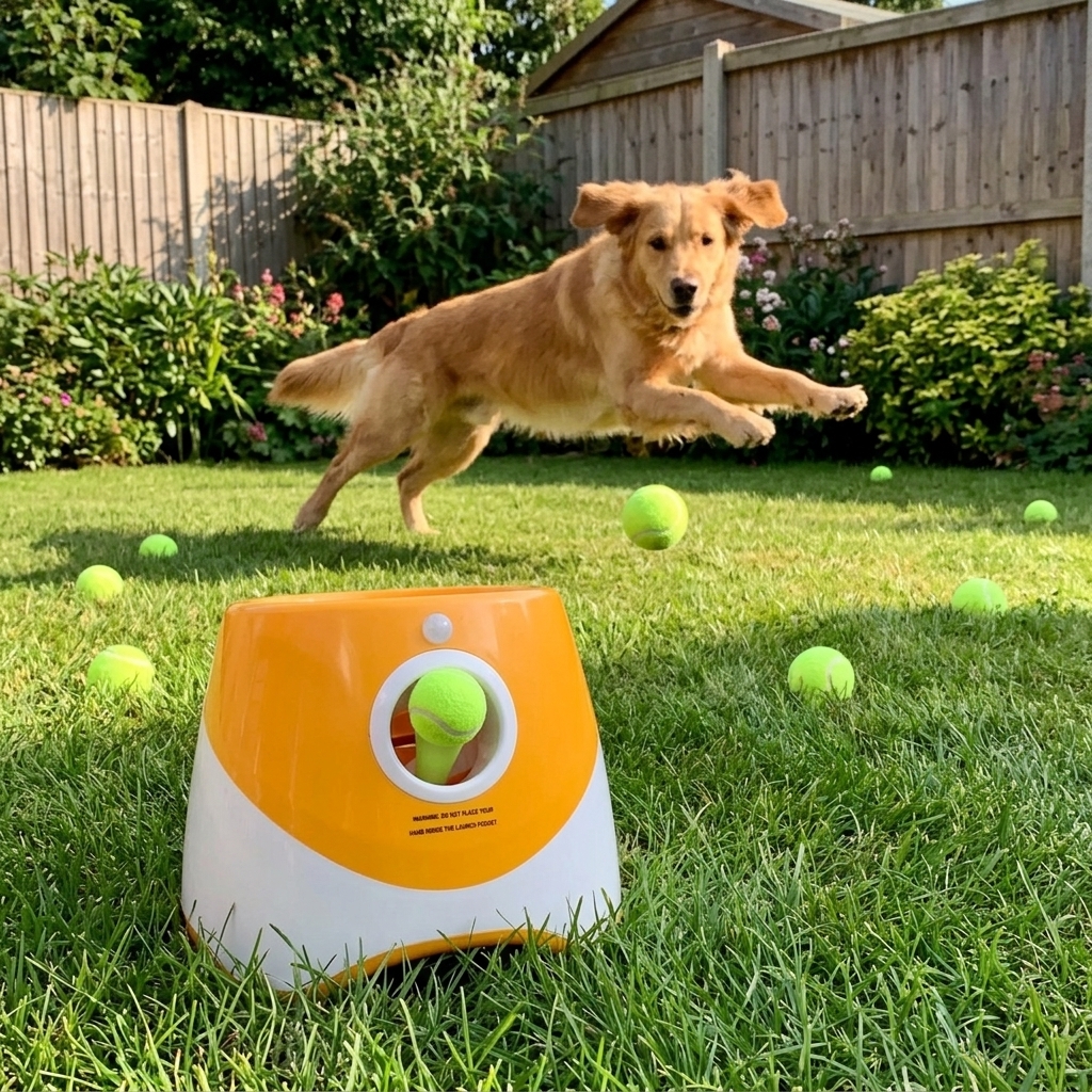 GSD-Lab mix chasing a tennis ball
