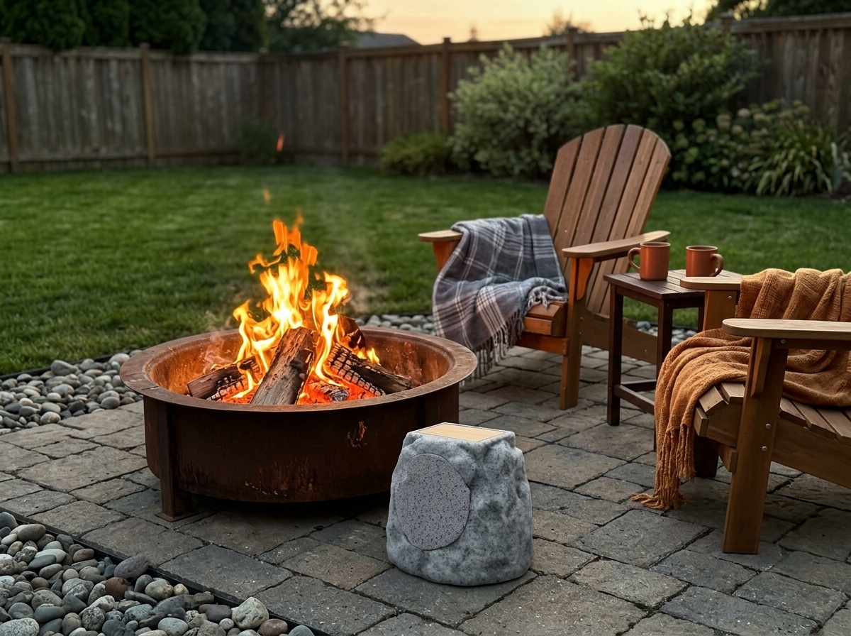 Beside the fire pit