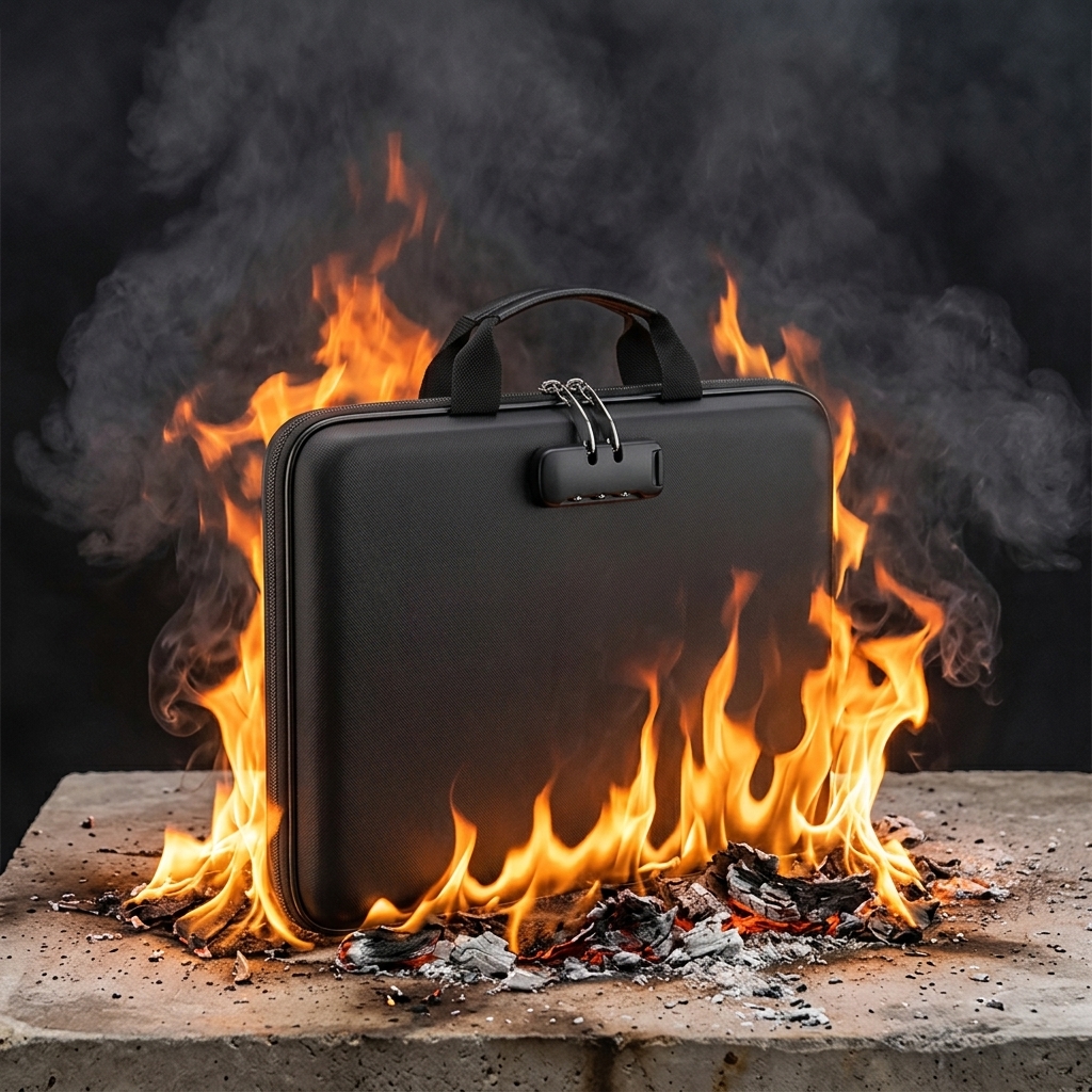The Indestructible Organizer being engulfed in flames during a controlled fire test