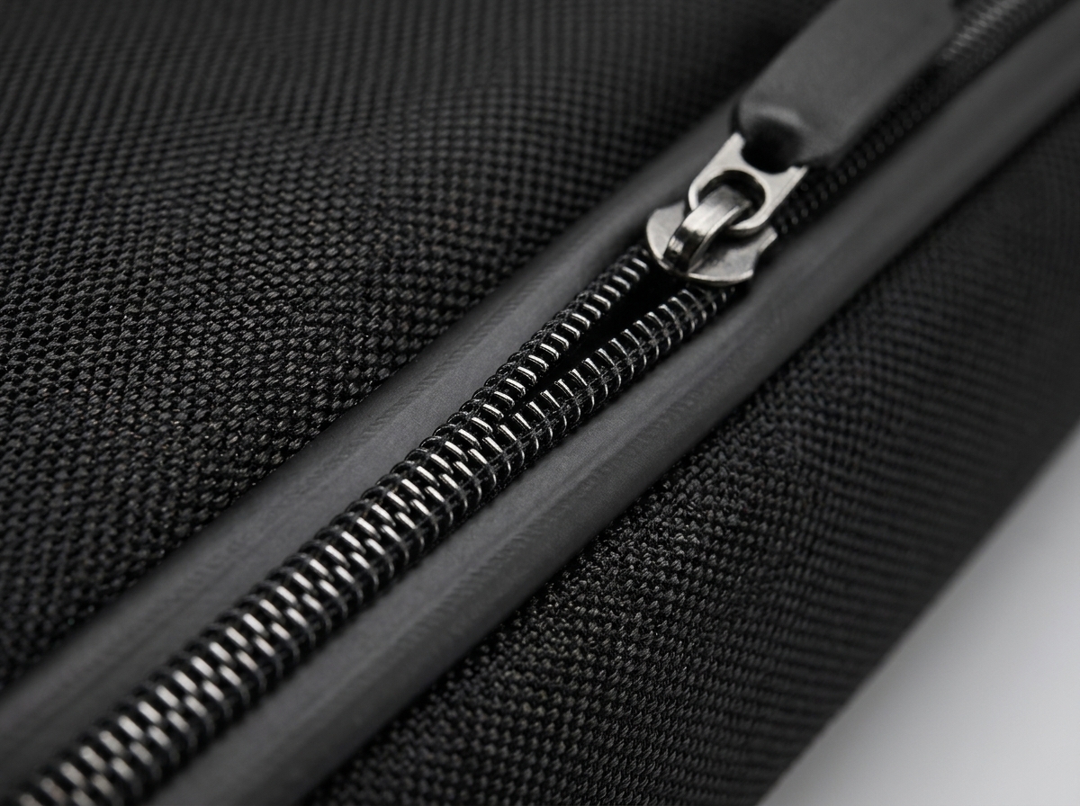 Close-up macro of industrial waterproof zipper detail