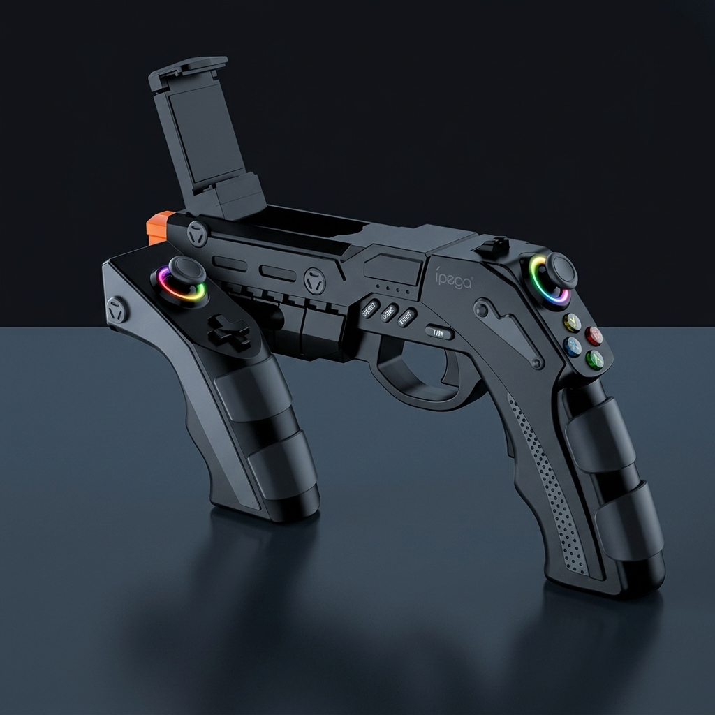 Close-up of textured grip and phone clip mechanism