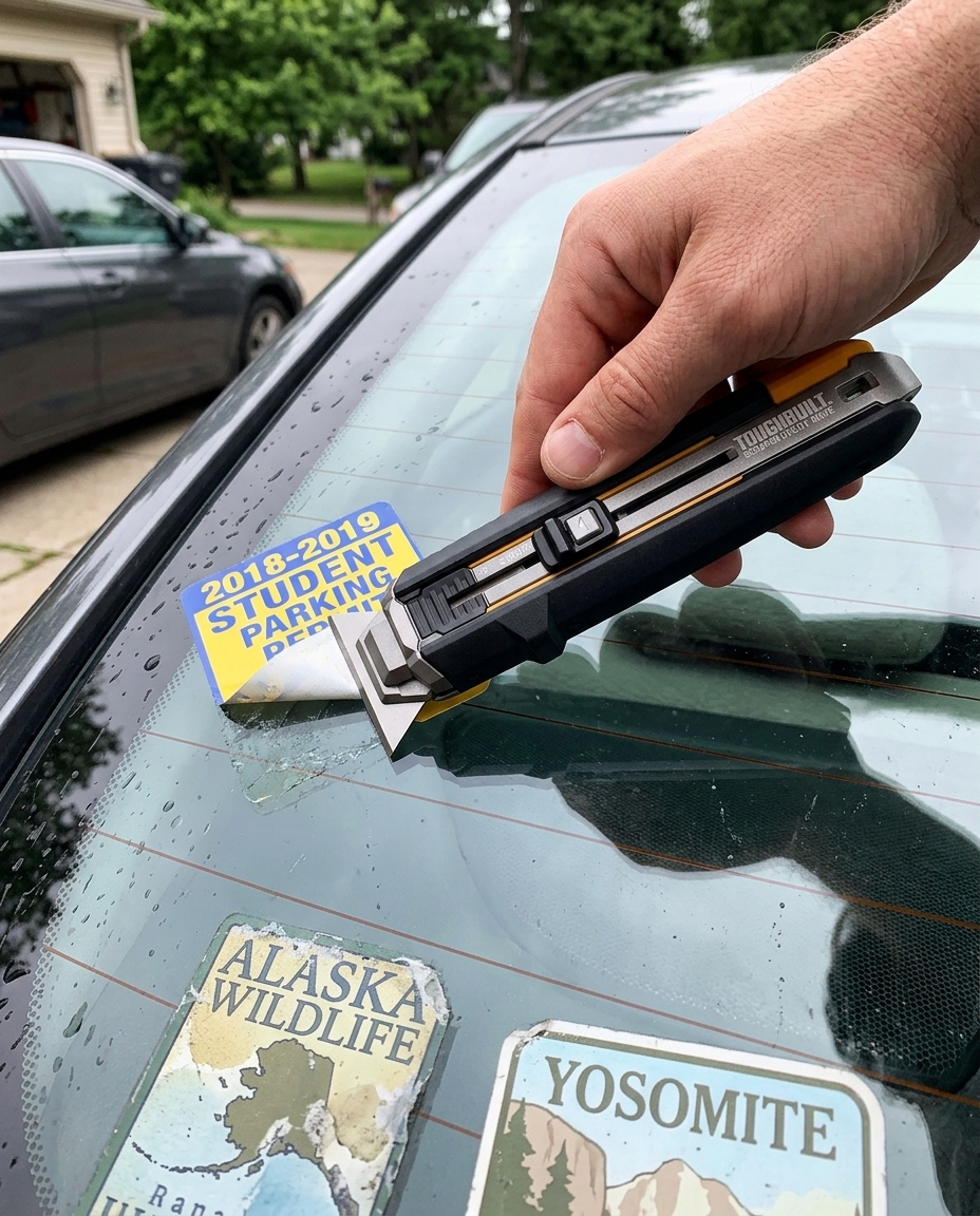 Removing old window decal with scraper