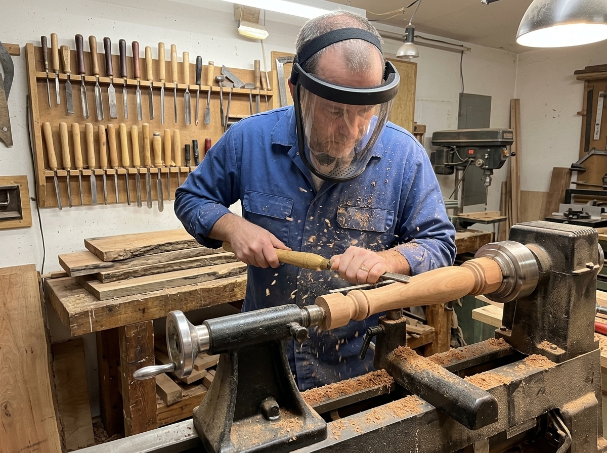 Workshop scene with table saw or planer in use