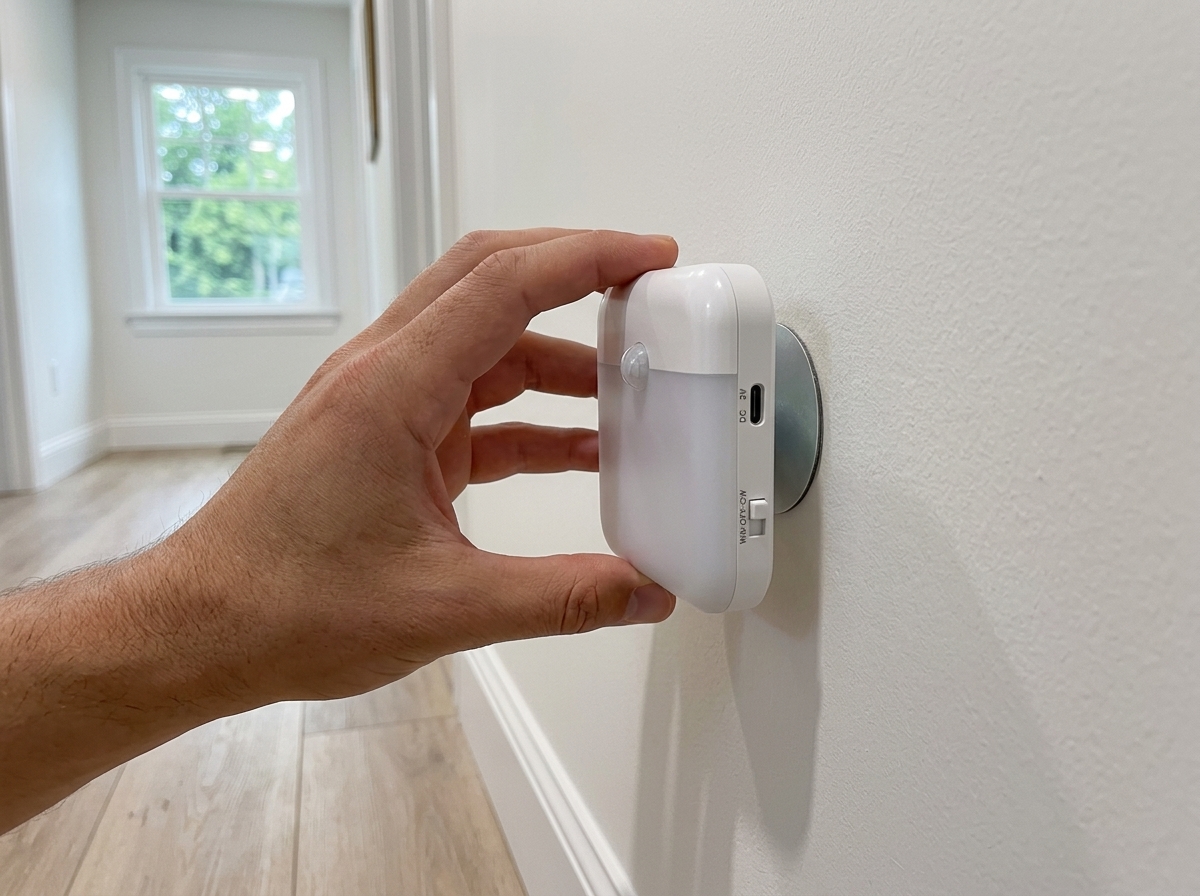 USB-C cable plugged into the motion light