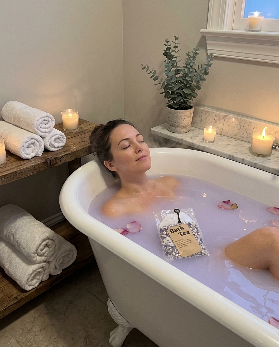 Woman enjoying a bath tea spa ritual