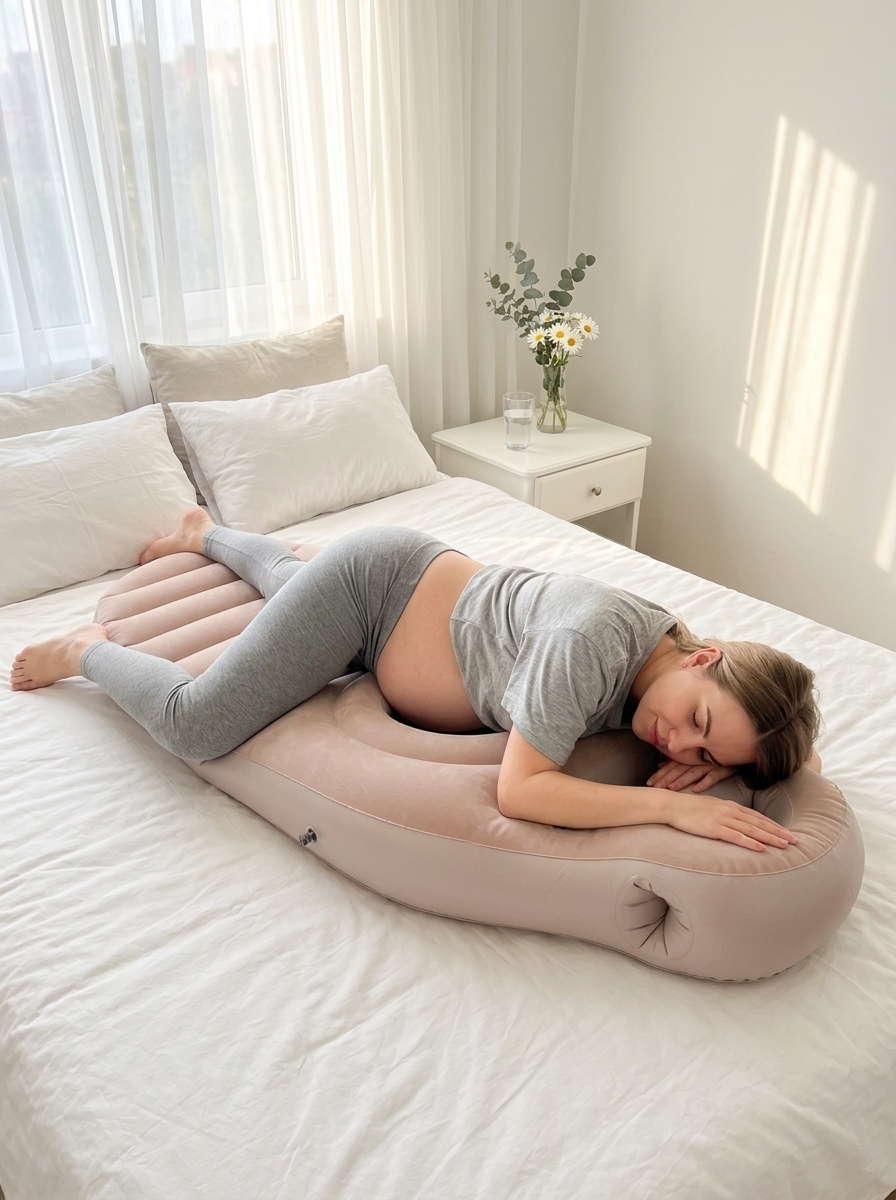 Pregnant woman sleeping comfortably face-down on the Maternity Mattress 2.0