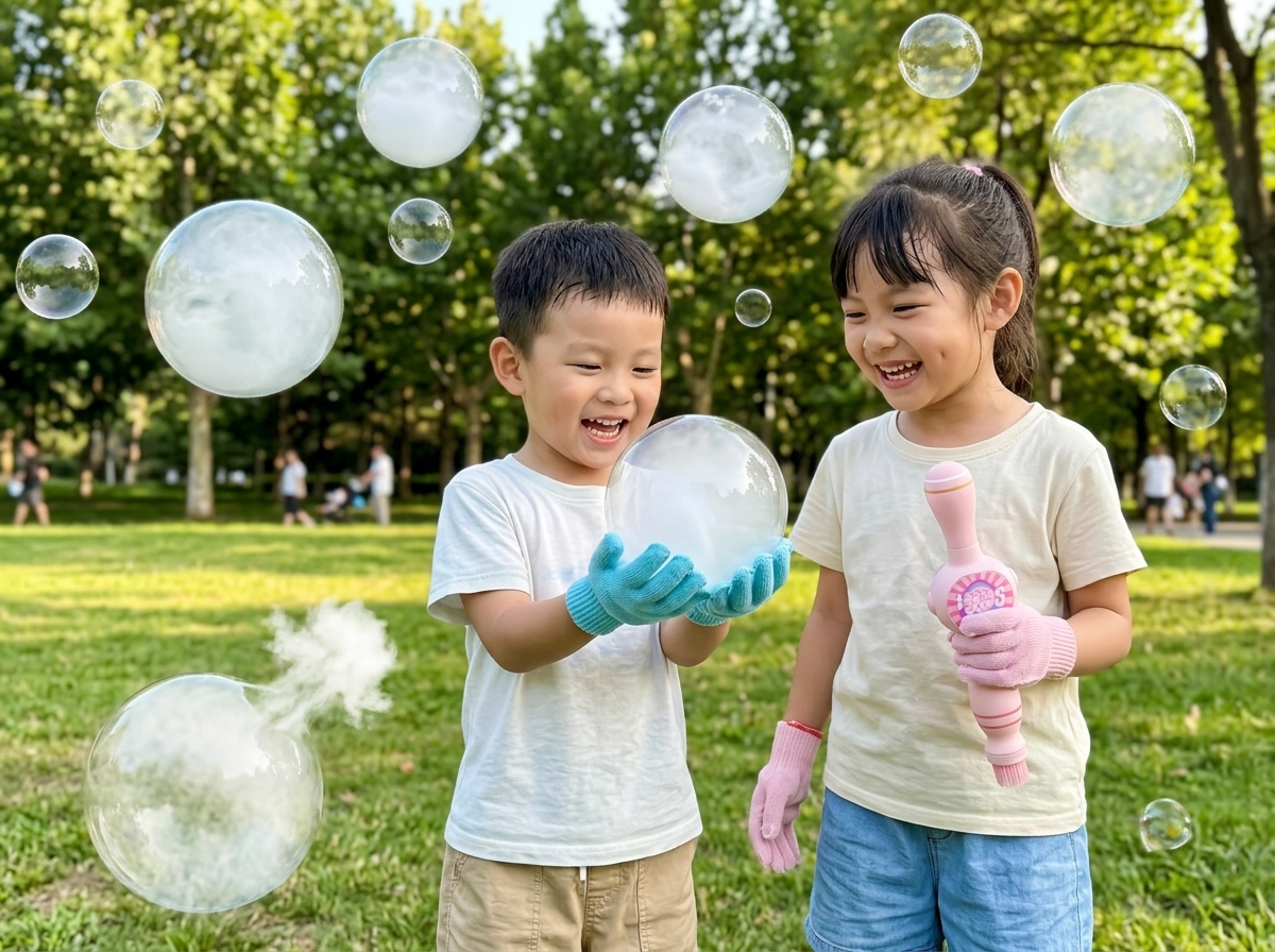 Magic Bubble Machine Gun creating fog-filled bubbles