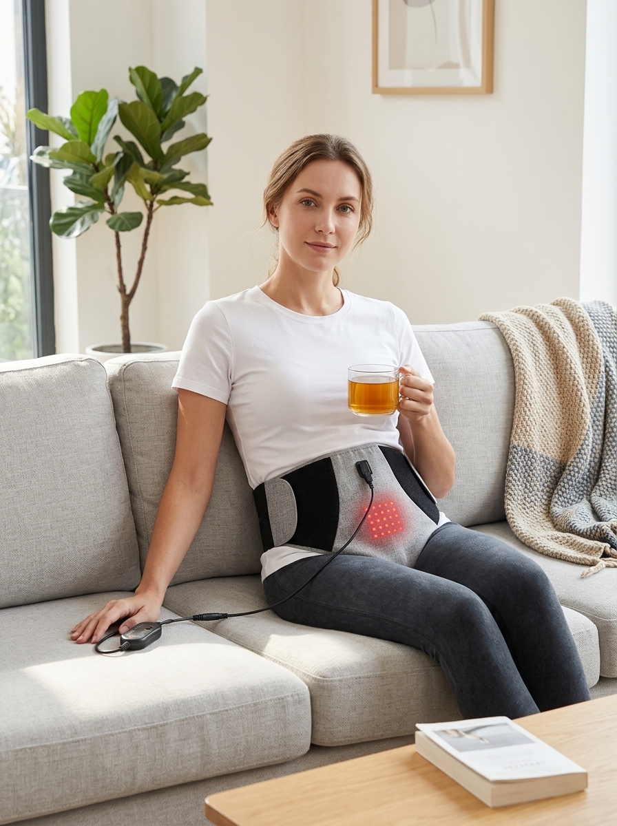 Woman wearing Red Light Therapy Underwear comfortably at home