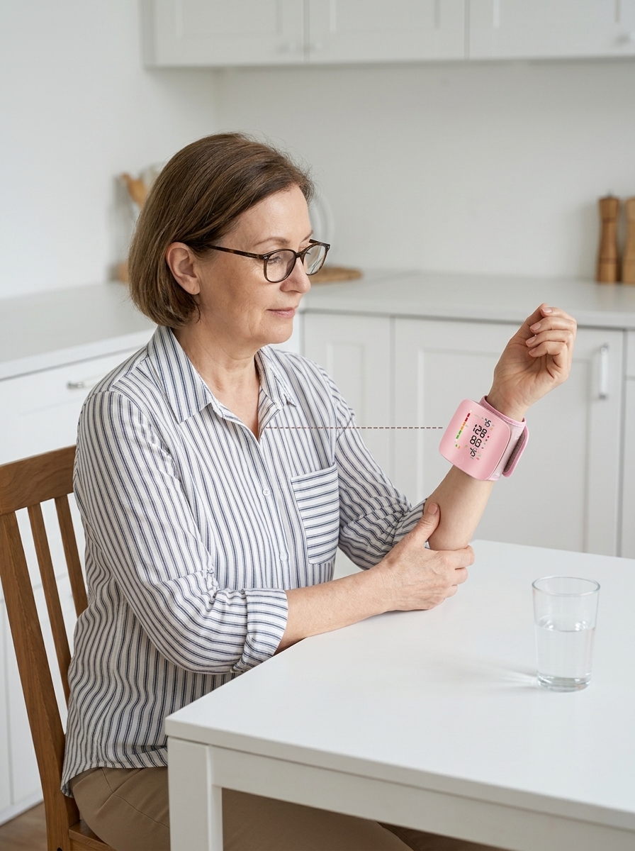 Correct wrist monitor positioning at heart level