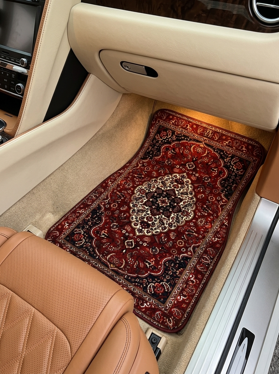 Hand-made Moroccan mats in car