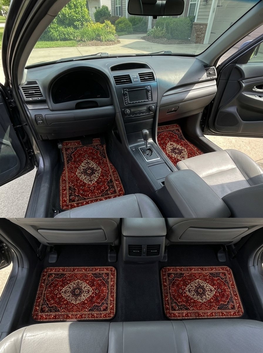 Hand-made Moroccan mats in car