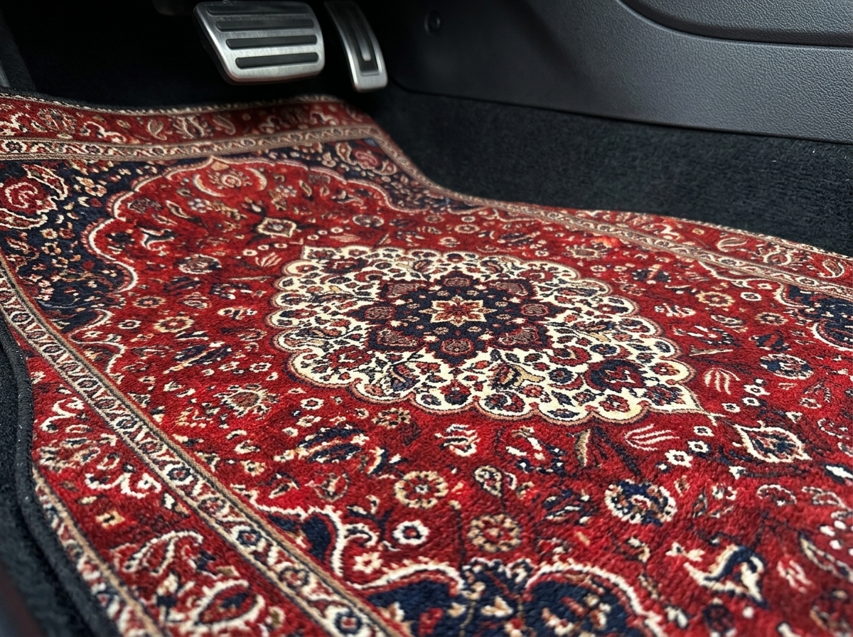 Hand-made Moroccan mats in car