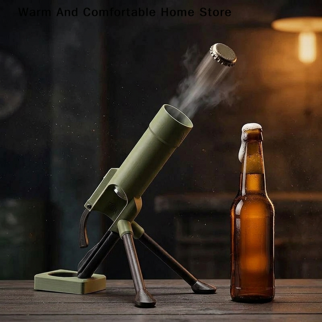 Mortar beer bottle opener firing a cap