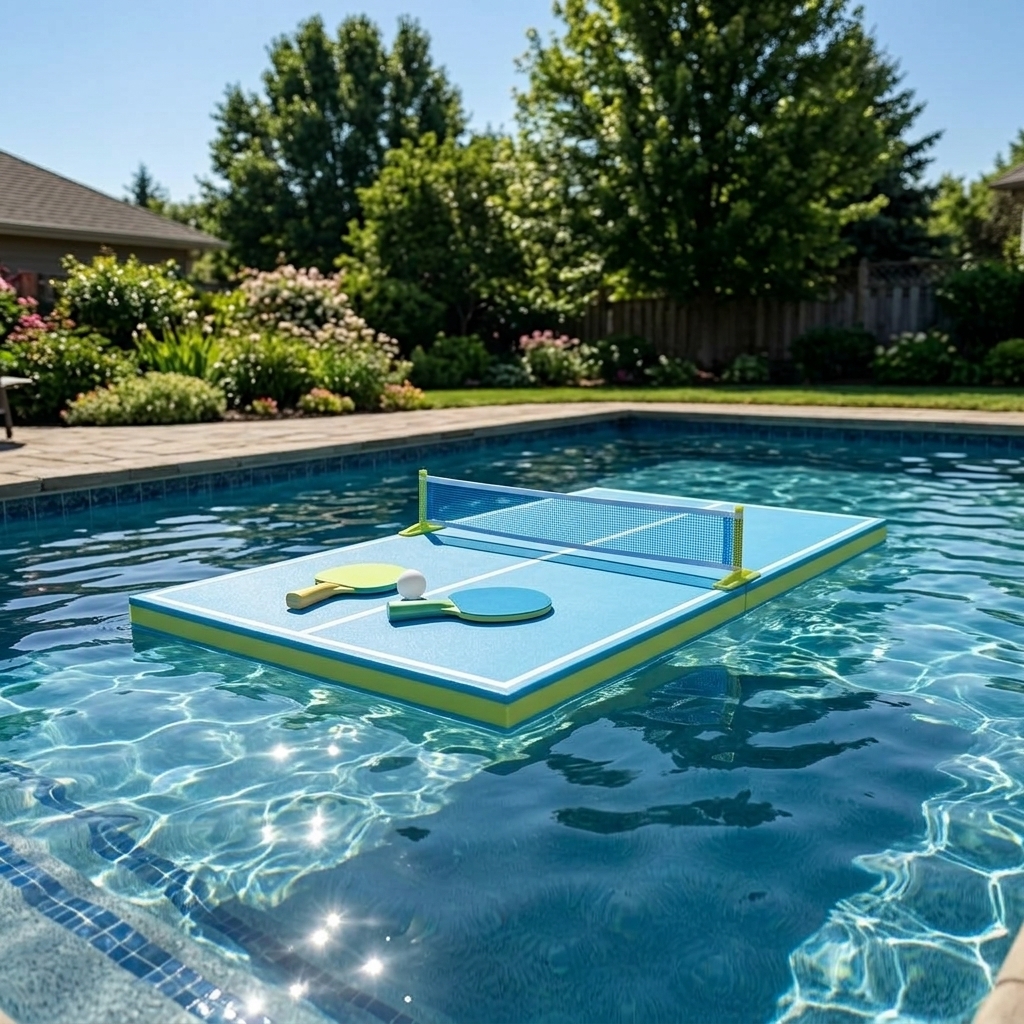 Pool party with floating ping pong table