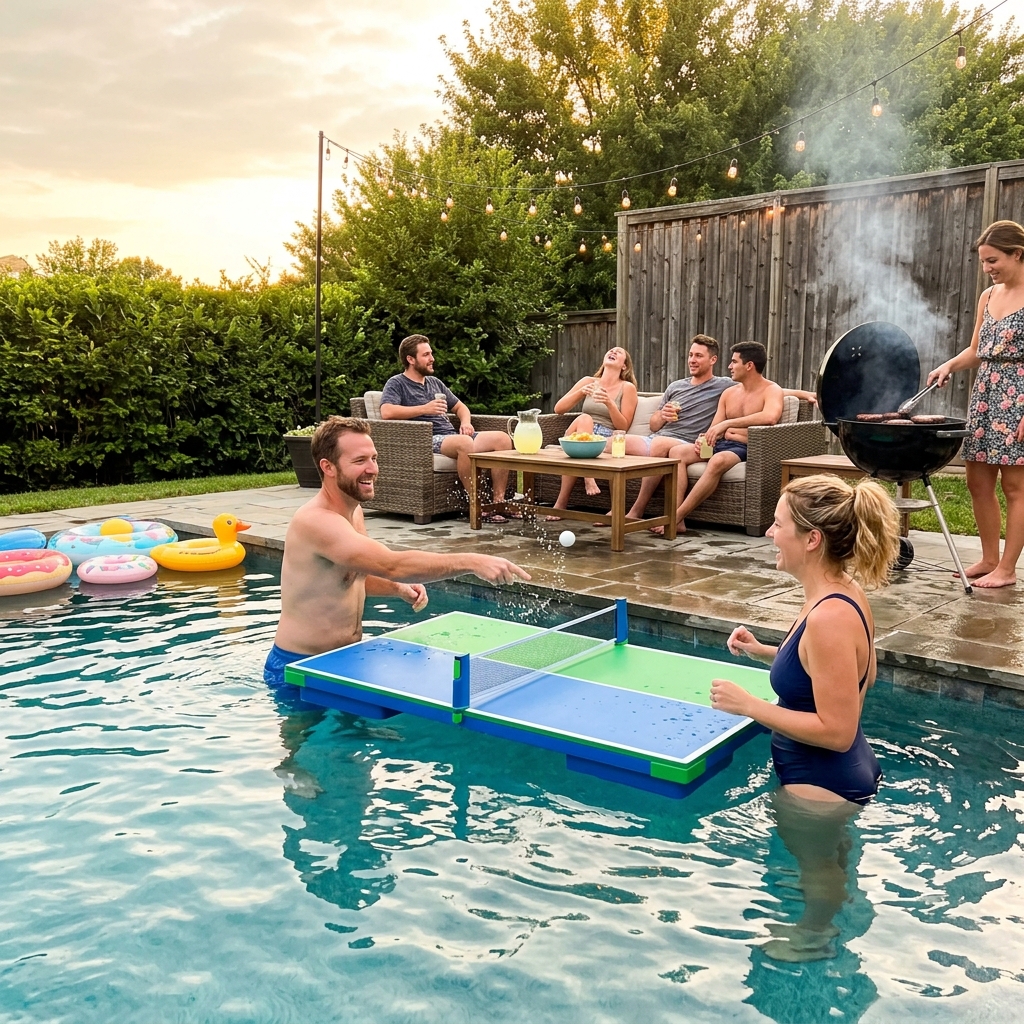 Pool party with the floating ping pong table as centerpiece