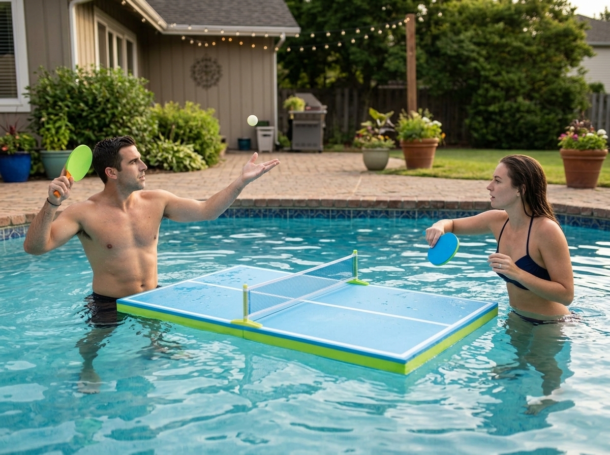 Real ping pong rally with full-size paddles and net