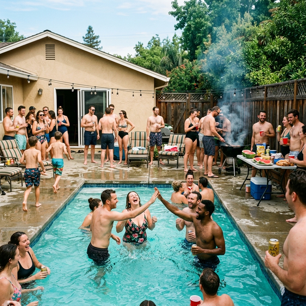 Backyard pool party with PoolPong as the centerpiece