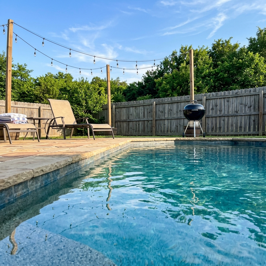 Empty backyard pool waiting for Saturday