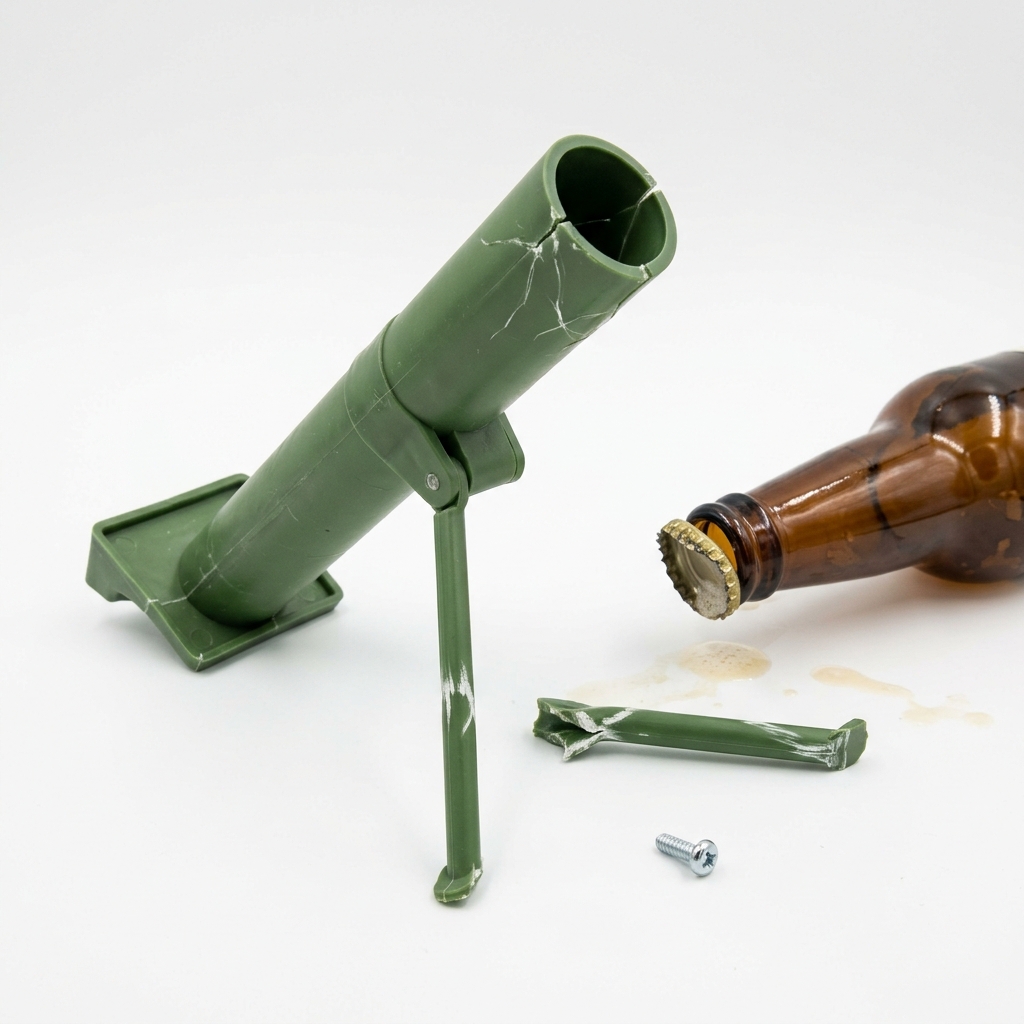 Cheap plastic mortar opener cracked and broken