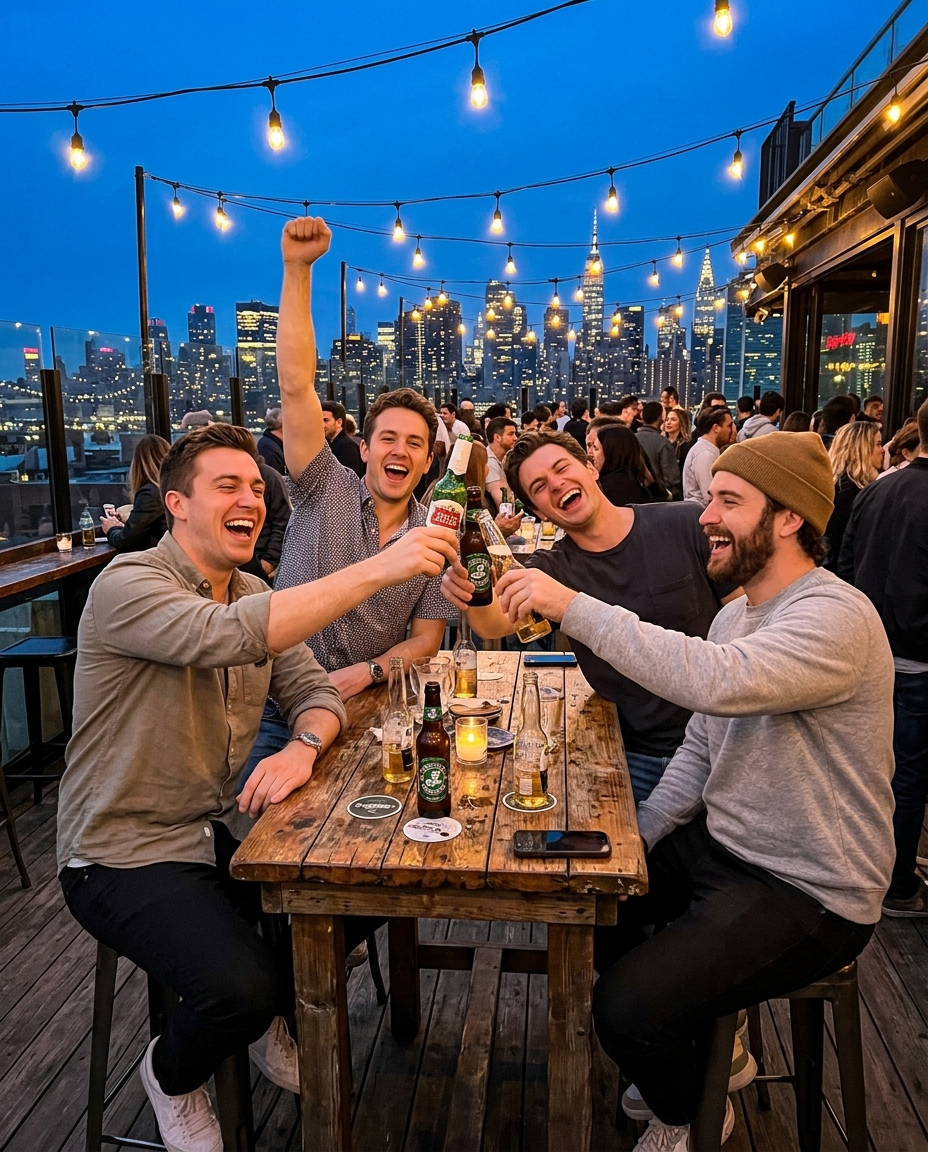 Host firing the Mortar opener at his home bar with friends watching