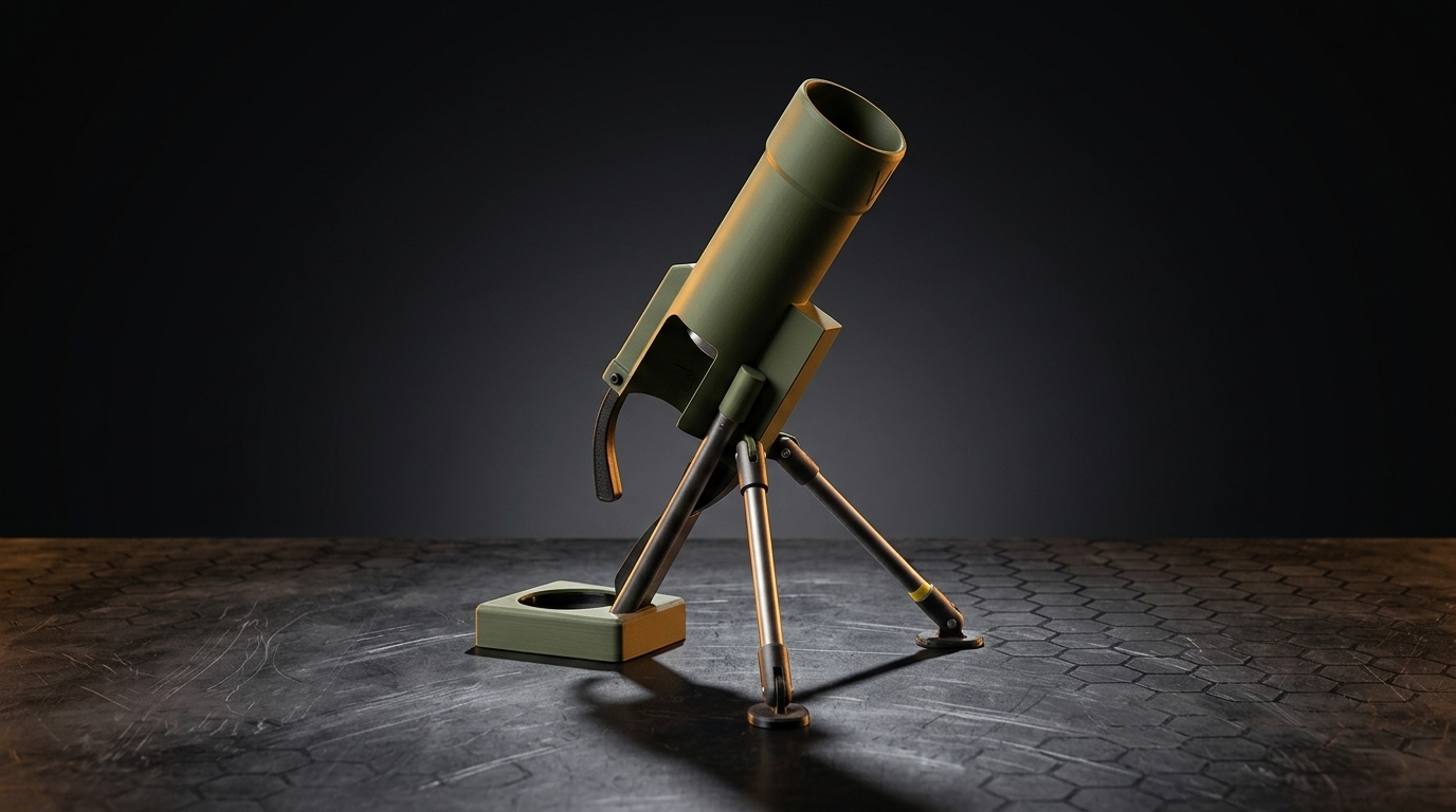 Hand holding the heavy machined-metal mortar