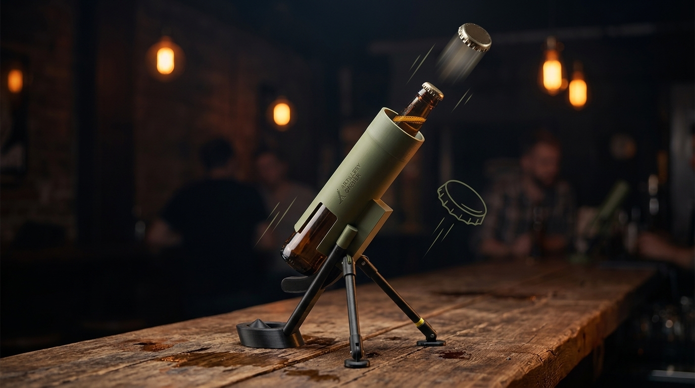 Mortar Style Beer Bottle Opener firing a cap