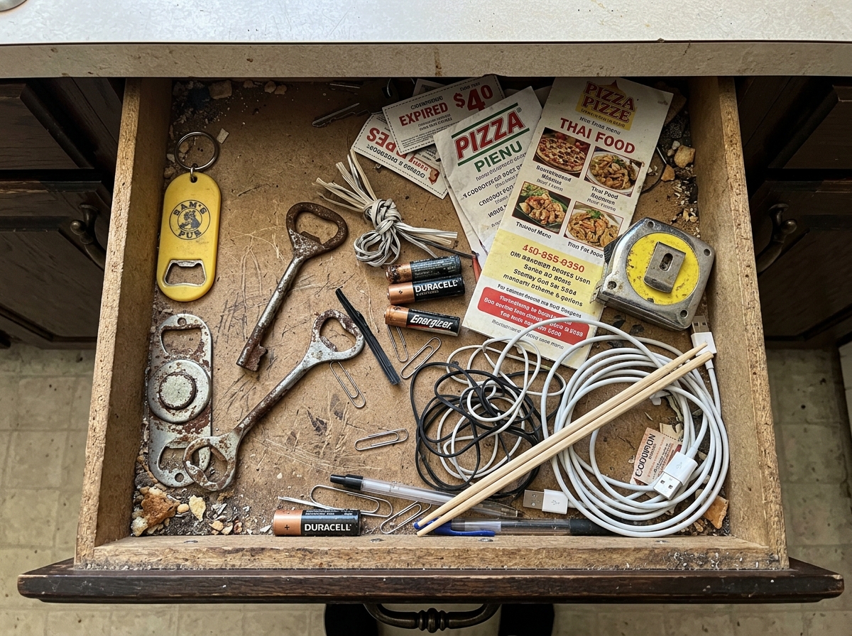 Junk drawer full of forgotten bottle openers