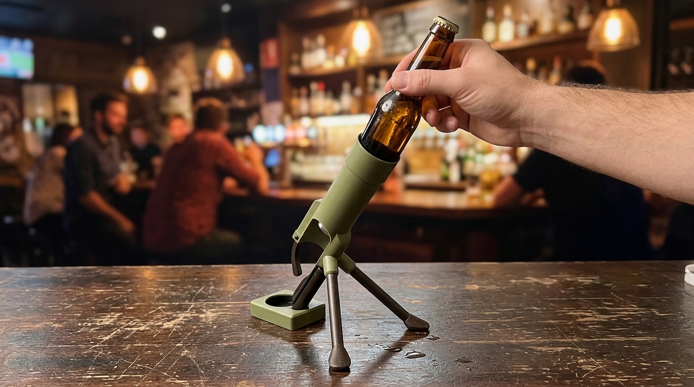 Drop bottle into mortar tube
