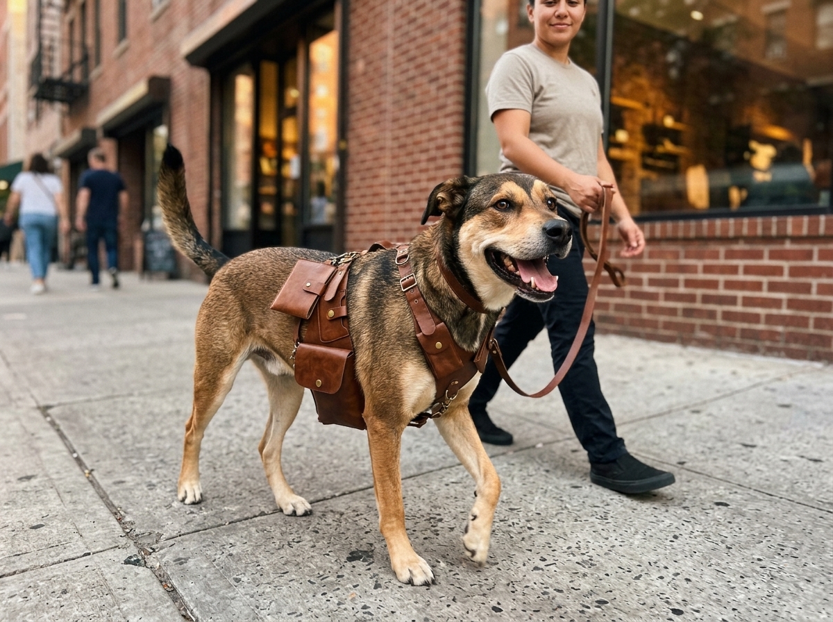 Walking the dog with leash attached