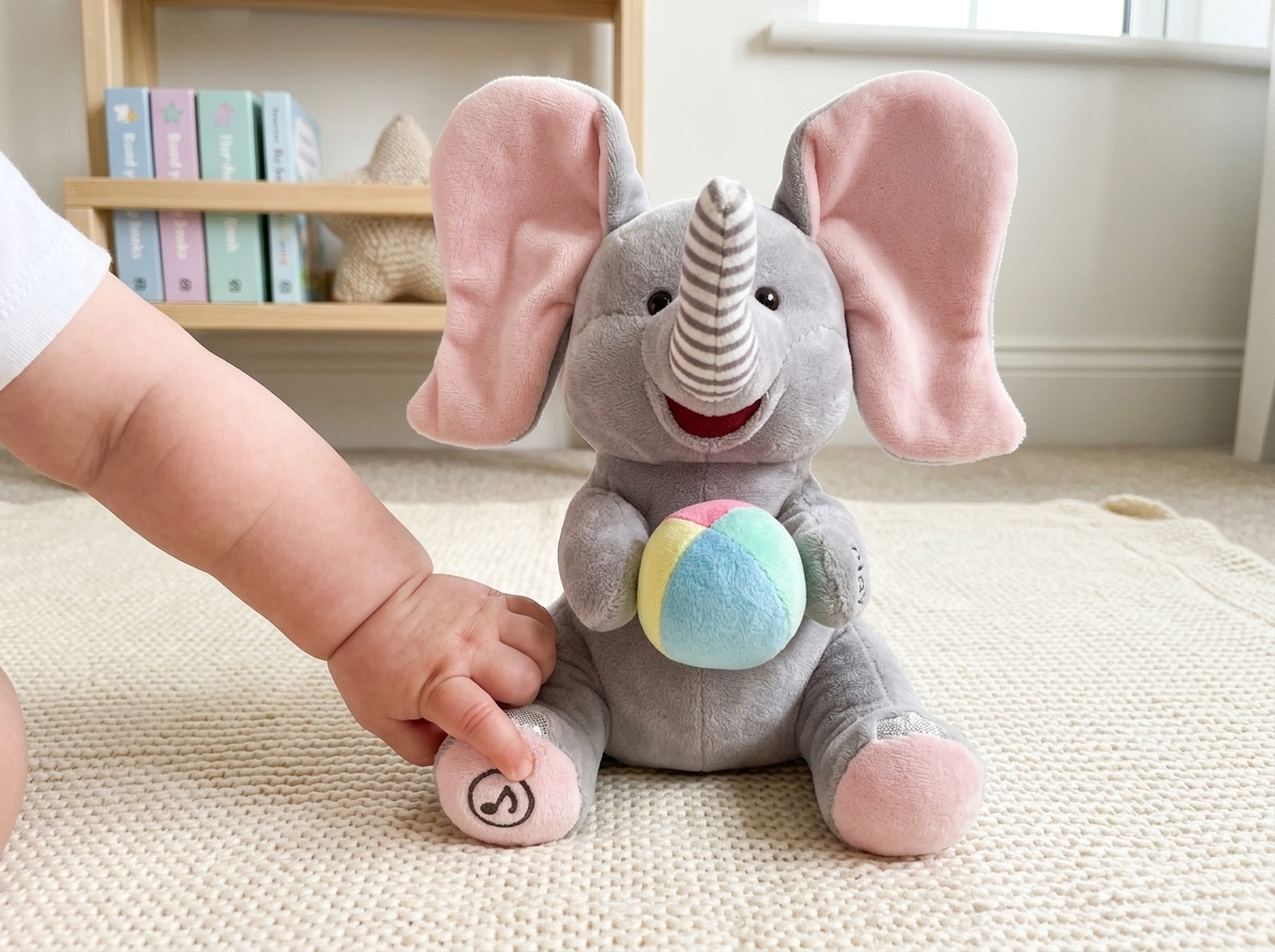 Baby pressing the elephant's foot button