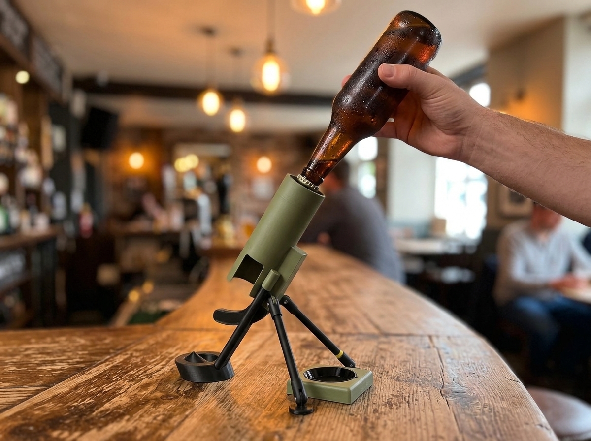 Step 1 - drop beer bottle neck-down into the mortar barrel