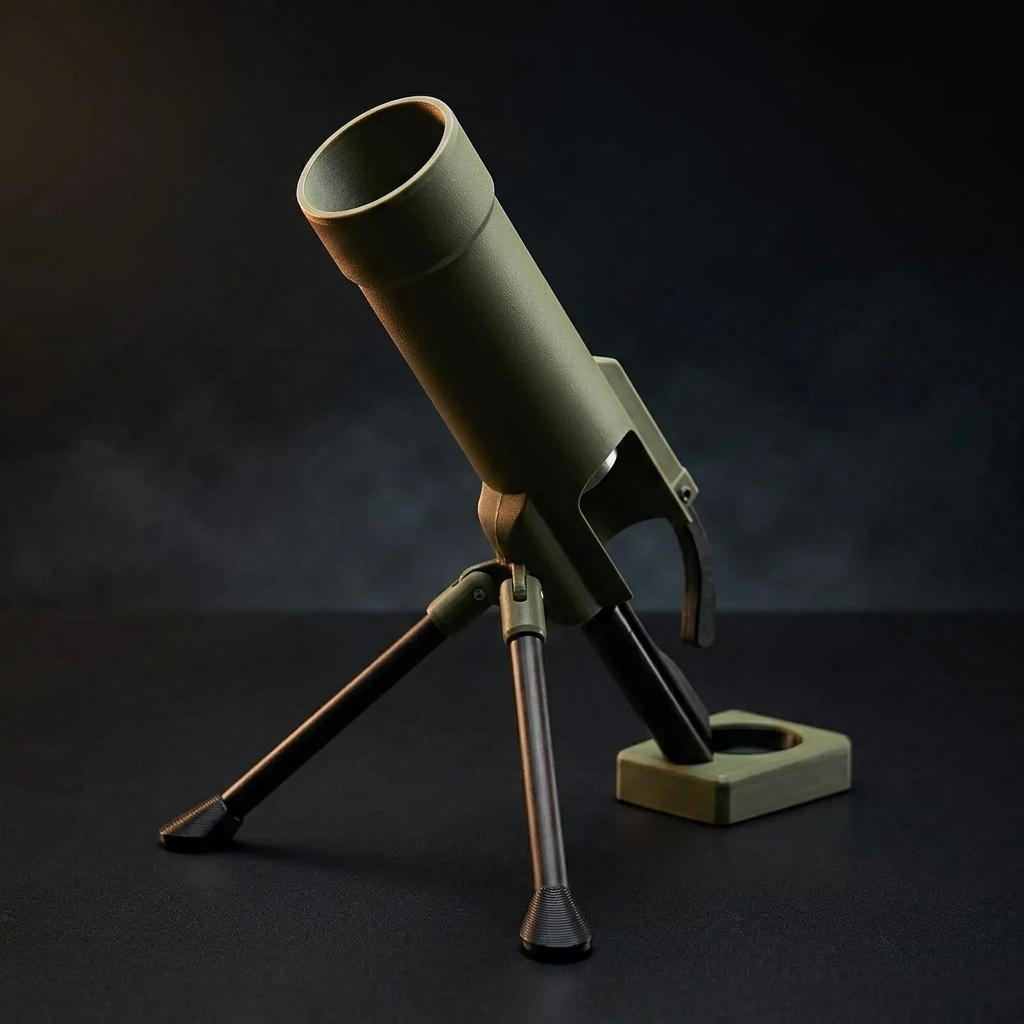 Macro close-up of the Mortar's machined metal construction