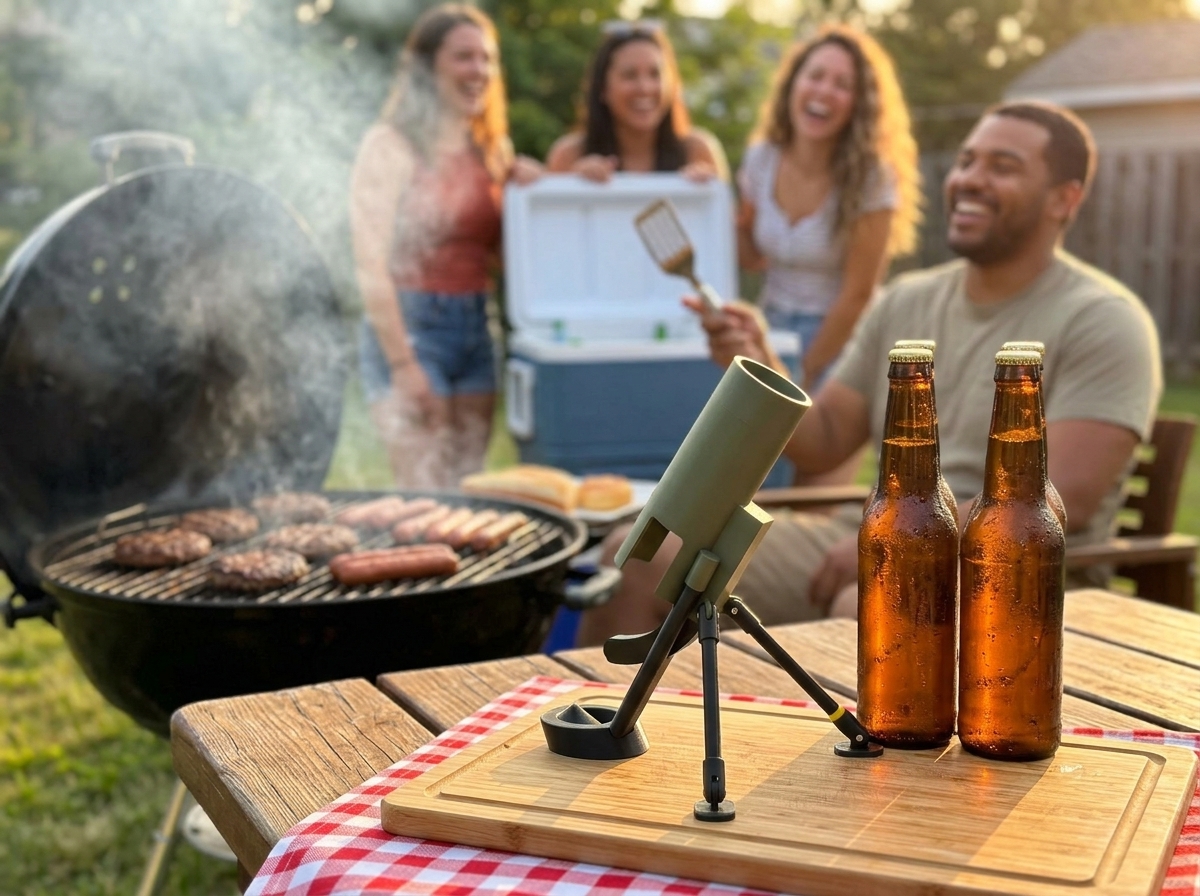Mortar opener on the backyard BBQ table