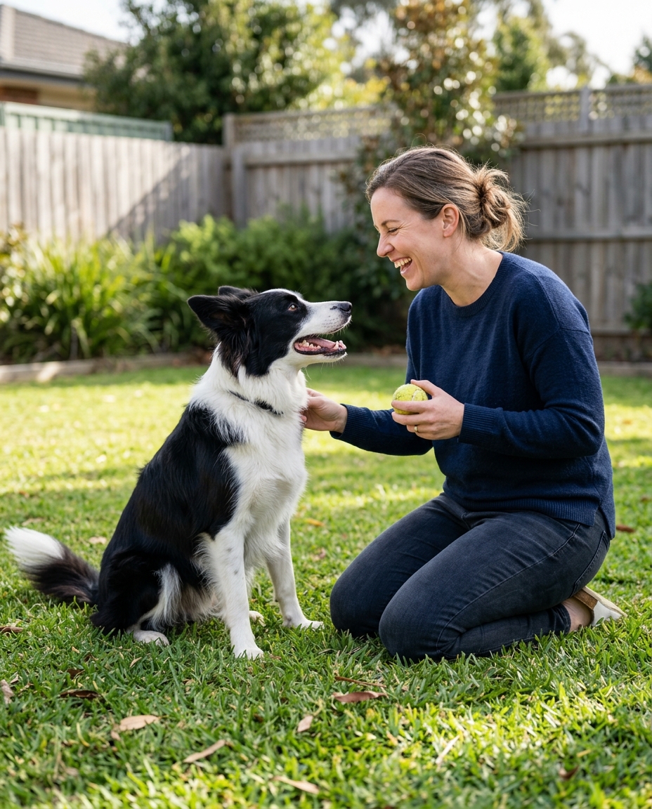 Owner supervising their dog during fetch with the launcher