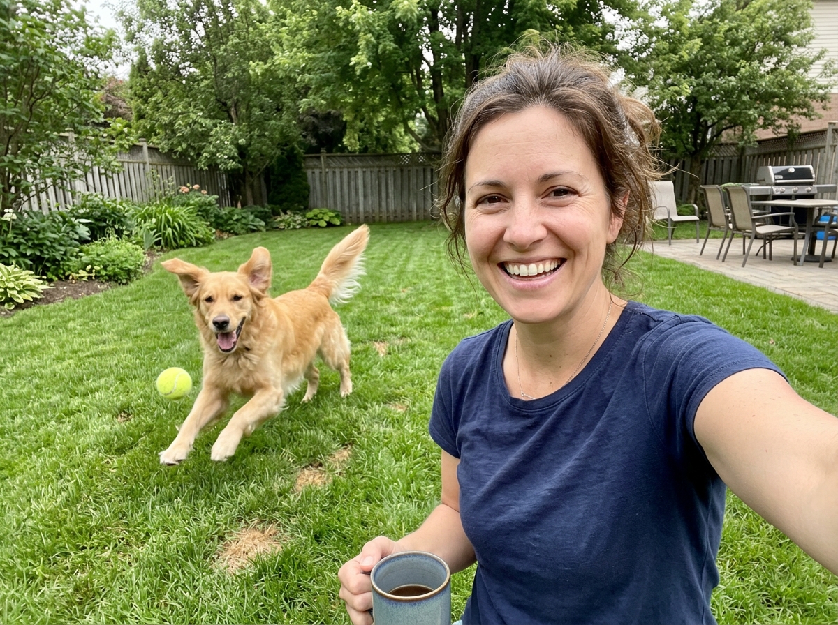 Labrador chasing a tennis ball
