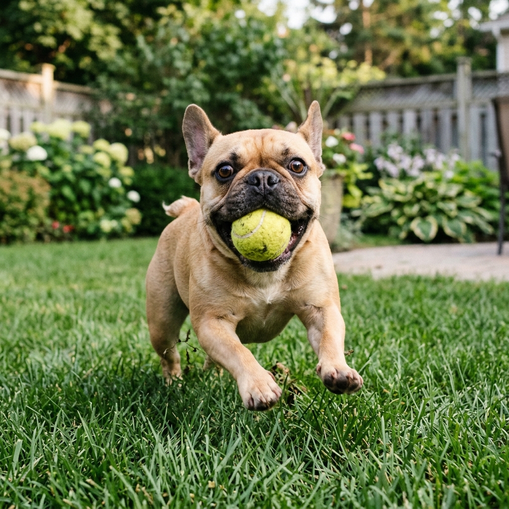 Yellow Lab catching a tennis ball outdoors