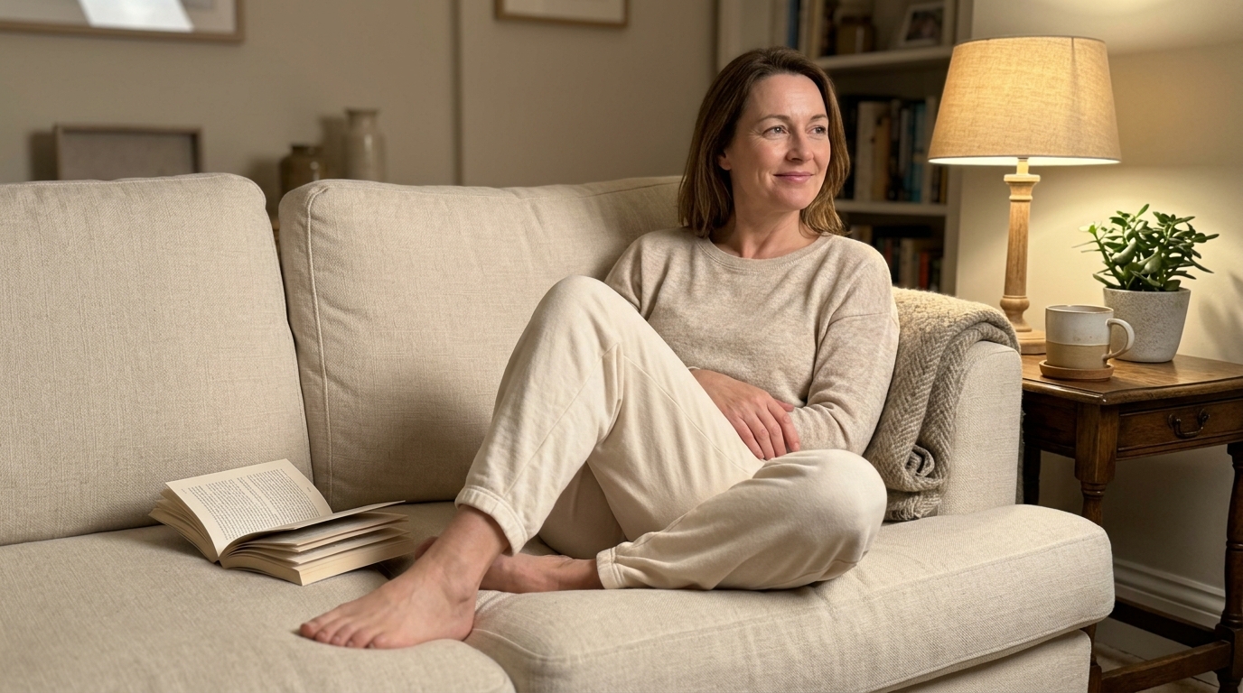 Older adult relaxed at home after Venator session