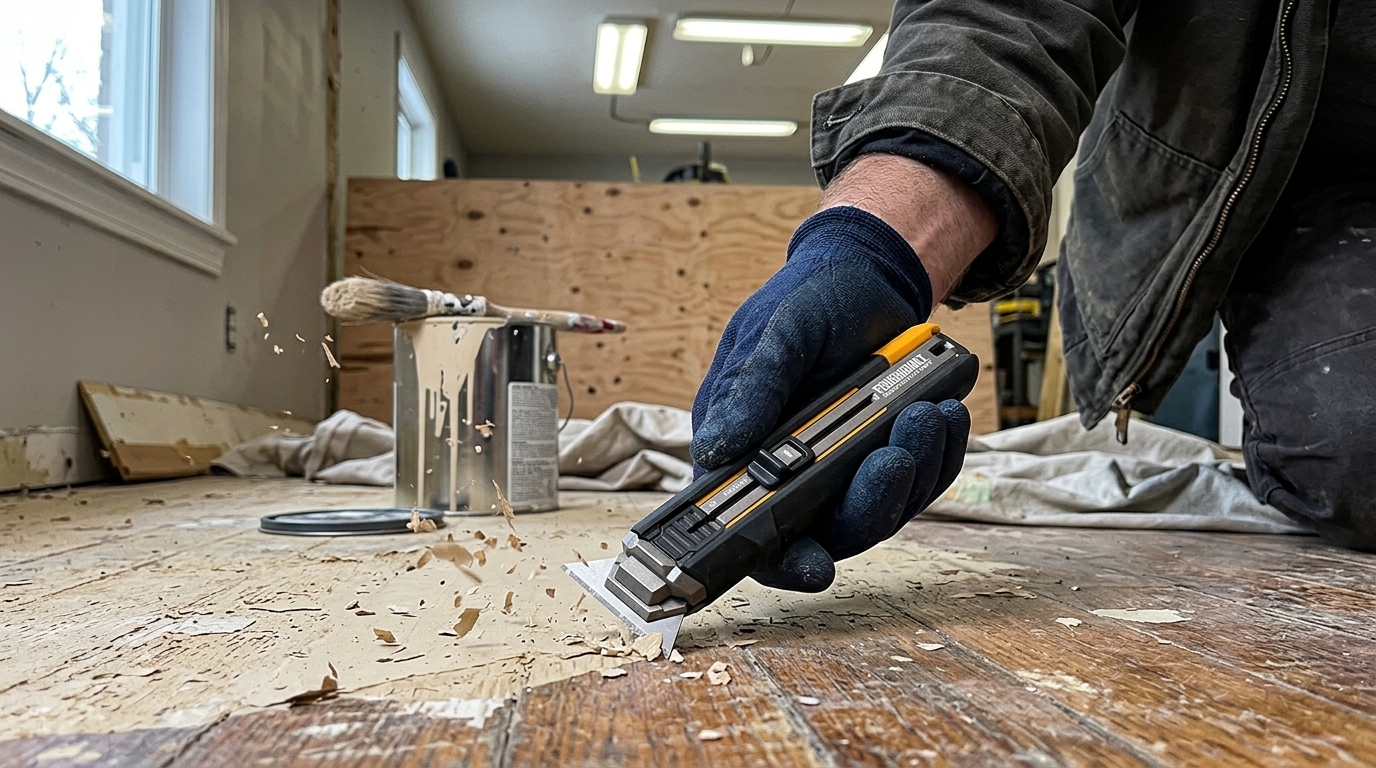 TOUGHBUILT scraper utility knife on a workbench
