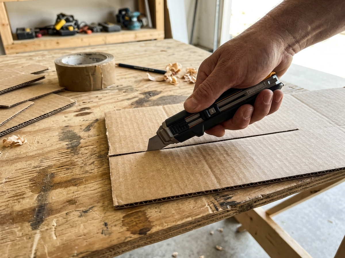 Knife cutting cardboard cleanly
