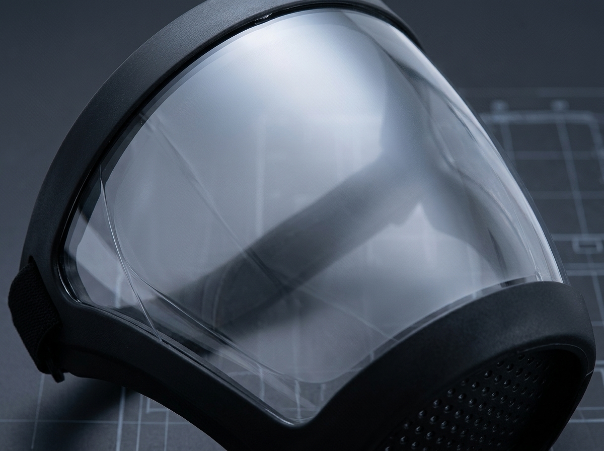 Close-up of anti-fog coated polycarbonate lens