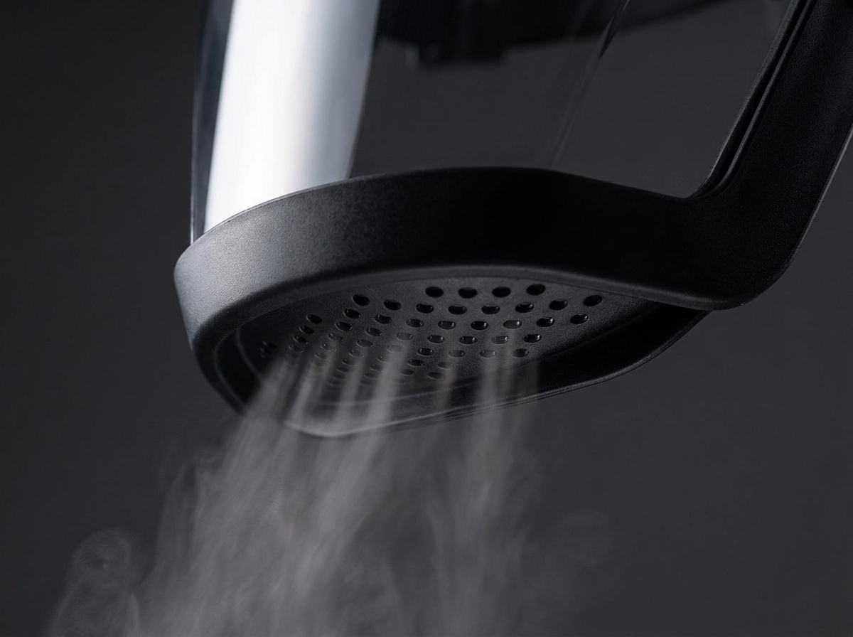 Ventilated chin gate close-up showing exhaust perforations