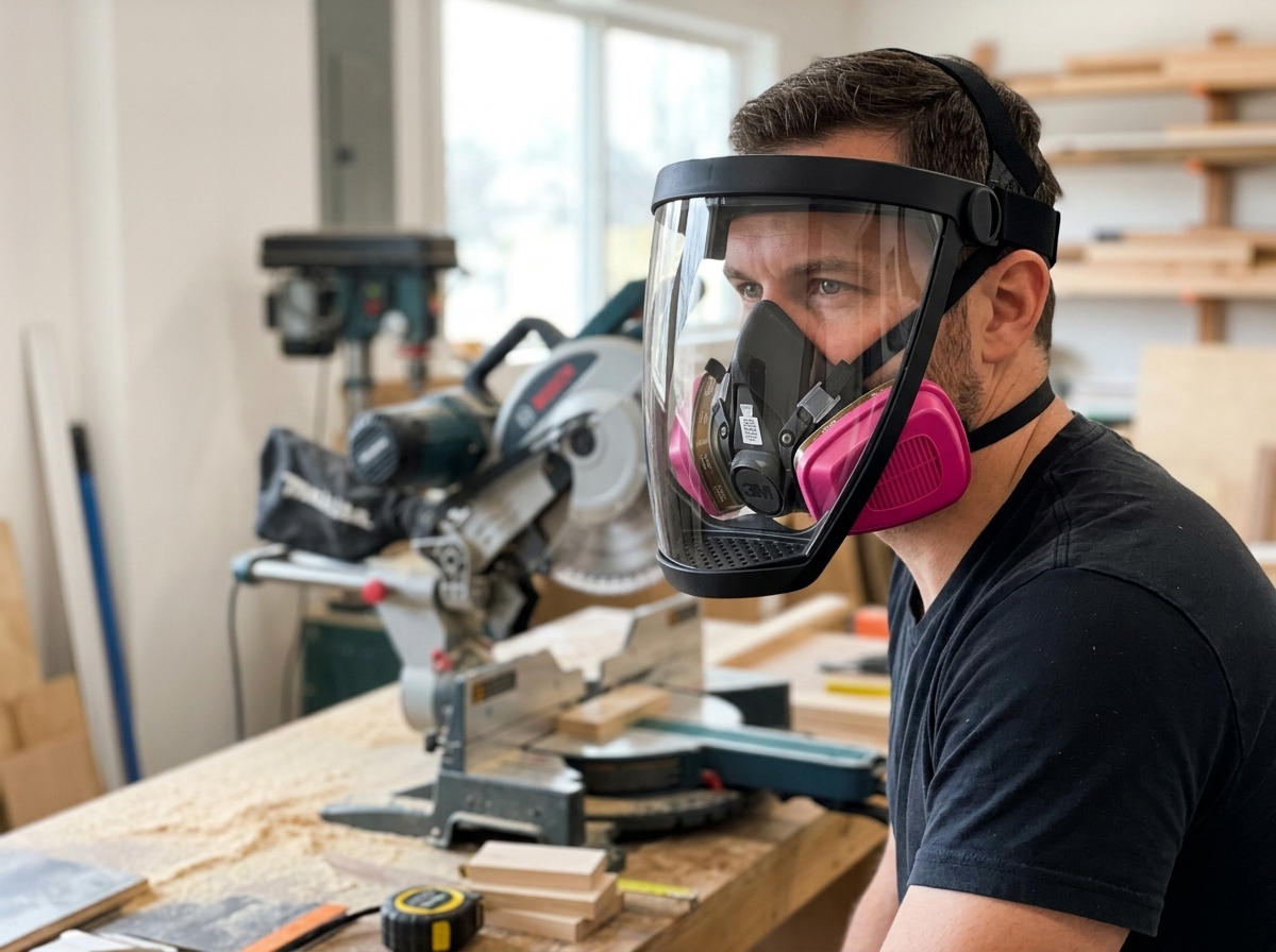 Shield worn over half-face respirator
