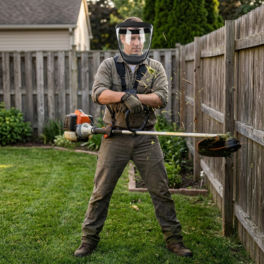String trimmer in yard