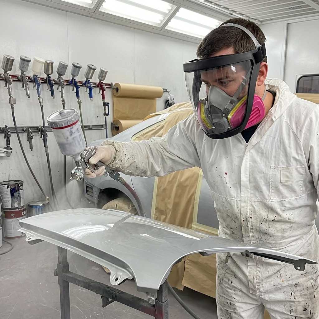 Painter spraying ceiling