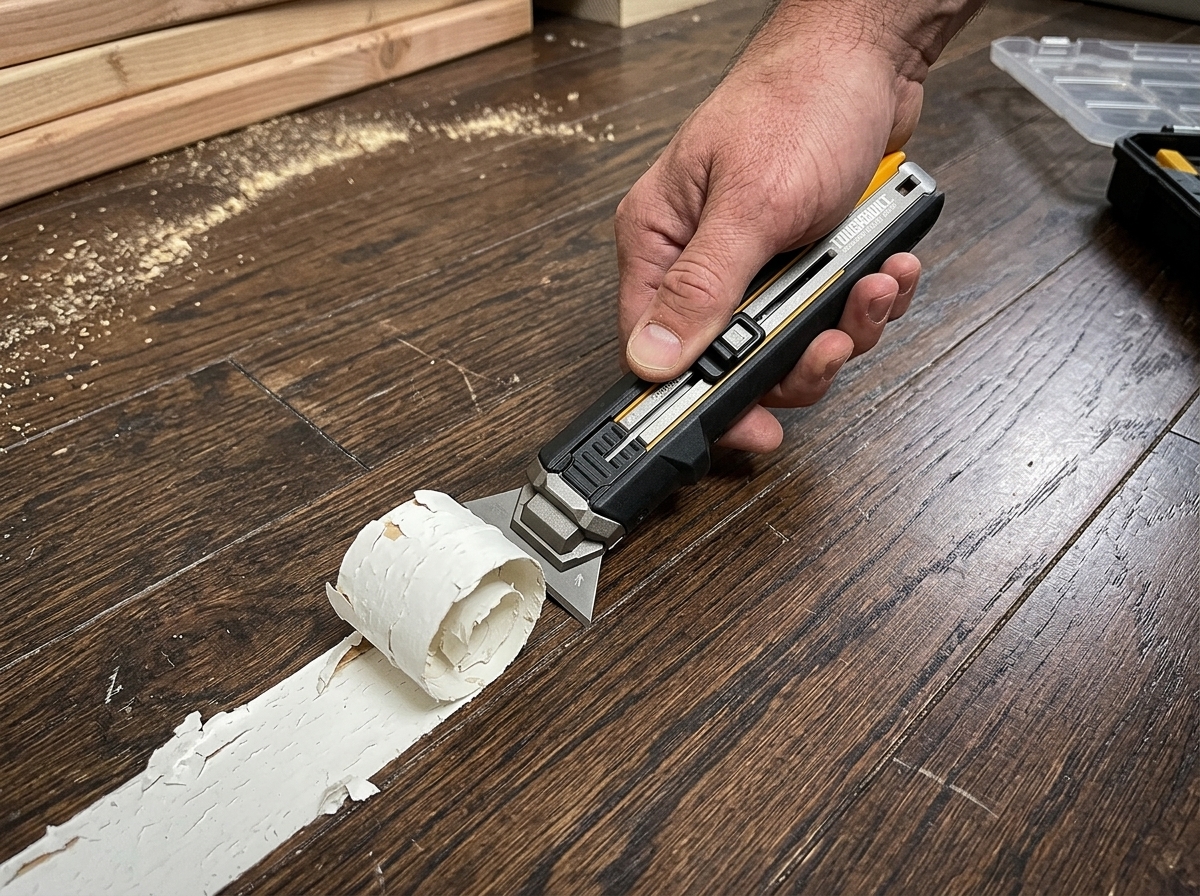 Toughbuilt 2-in-1 in scraper mode removing dried paint