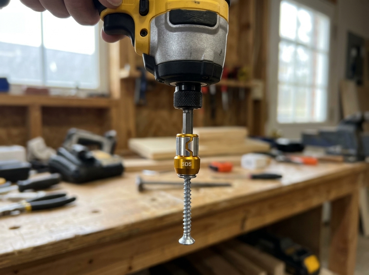 MagnetoBuilt ring holding a 3-inch deck screw upside down on an impact driver