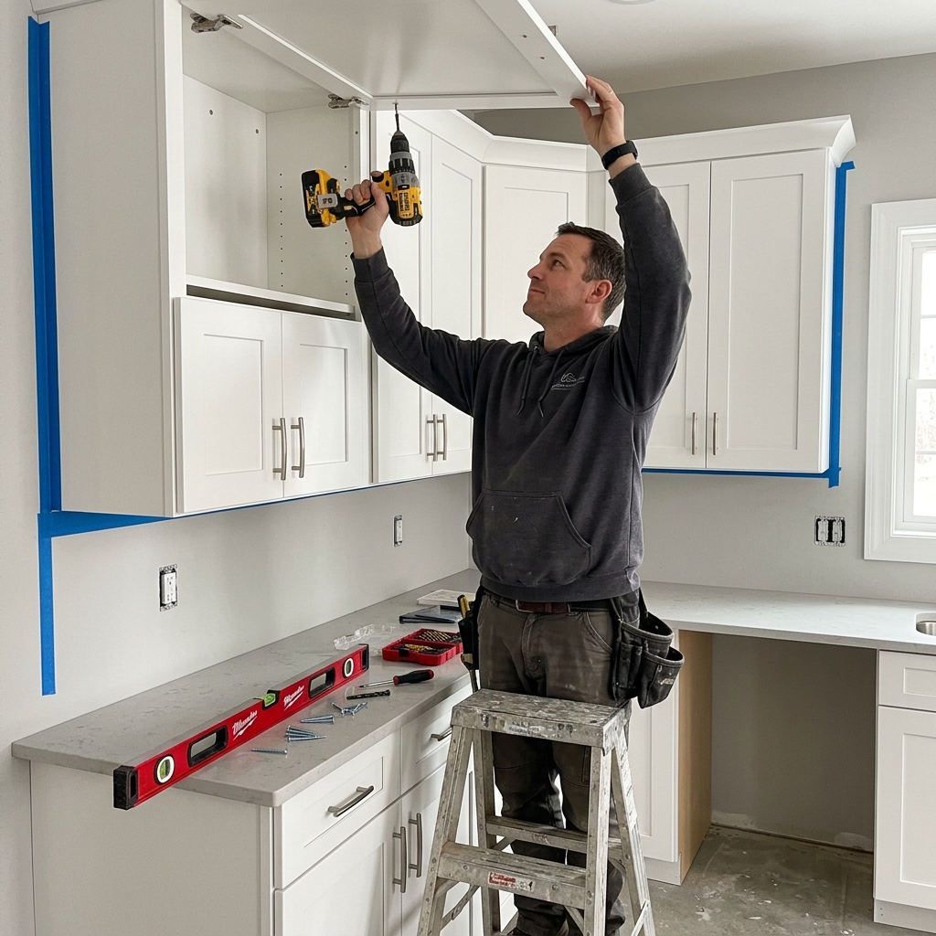 Electrician installing a screw in a recessed outlet box
