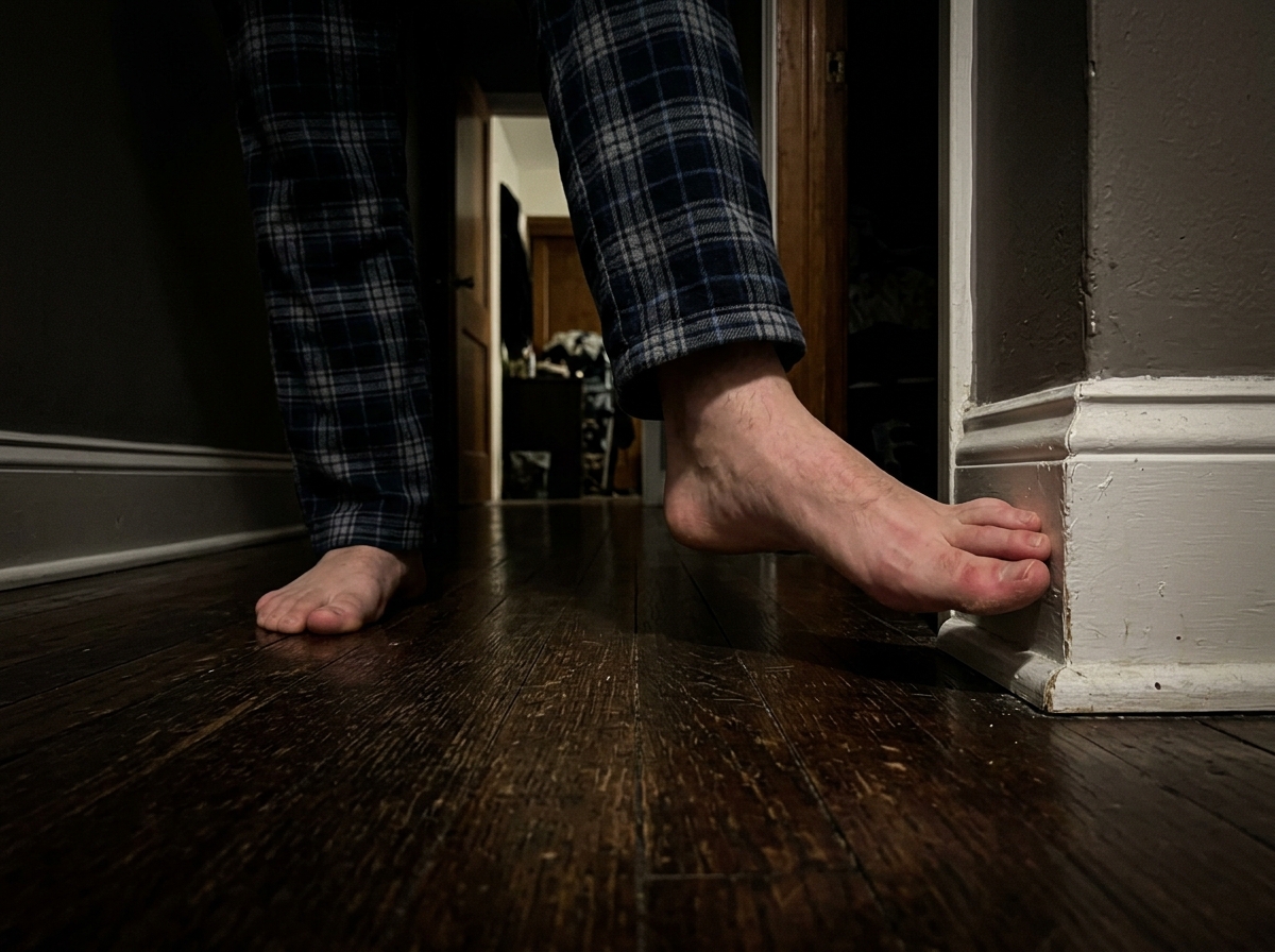 Phone flashlight in dark closet looking for clothes